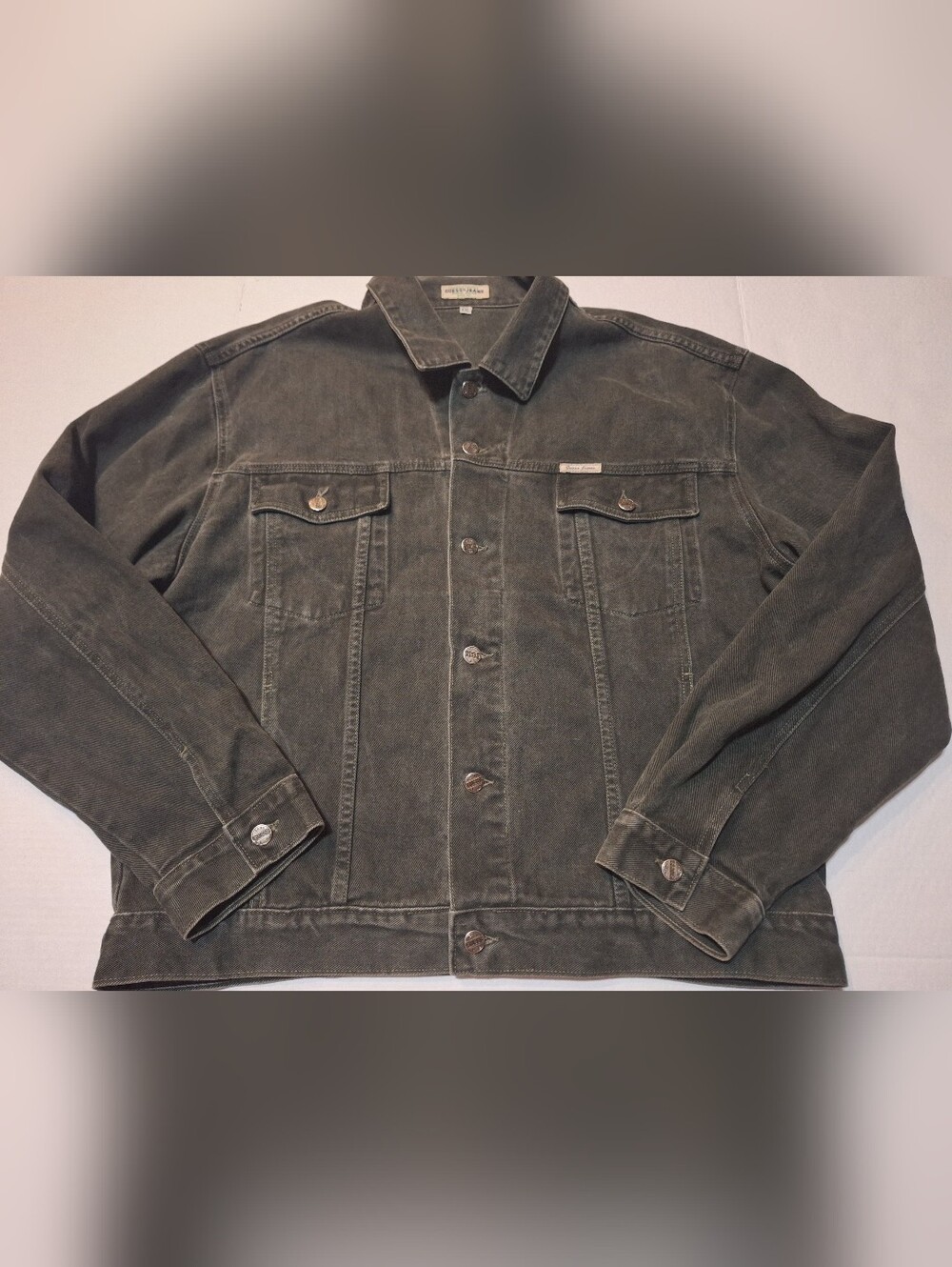 Vintage Guess Green Moss Denim Jean Jacket Size XXL USA American Tradition